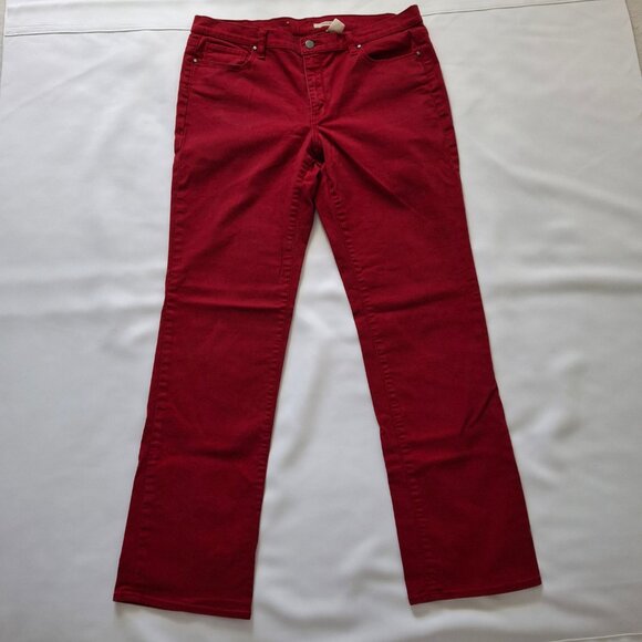 DKNY Red Burgundy Bootcut Jeans Sz 14 Zippered Grommet Pockets - Picture 2 of 12